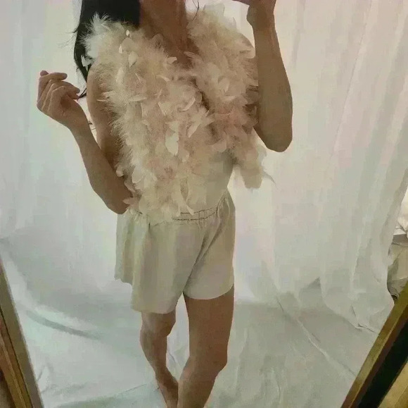 Pink Blush Feather Vest Poofy Plush Fluffy Cocktail Outerwear Cream Fashion Fall - Picture 3 of 7